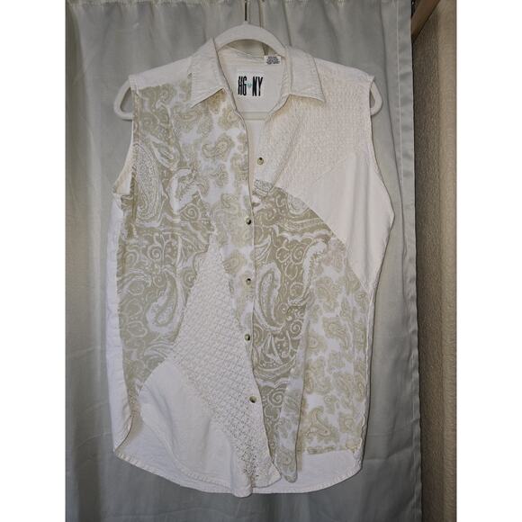 90's Vintage Button Up Vest Sz M Paisley Crochet Plaid Patchwork Boho Hippie - Picture 2 of 6